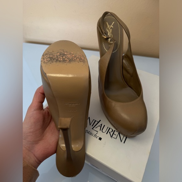 YSL Saint Laurent Slingback Heels Size 41 Platform Nappa Beige - Picture 11 of 15